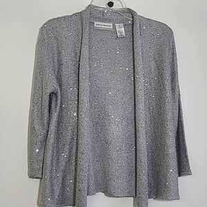 Alfred Dunner gray with silver sequins bolero style sweater jacket Sz S